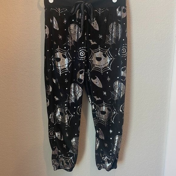 Disney Tim Burton's The Nightmare Before Christmas Black Velvet Sweatpants M - Picture 1 of 6